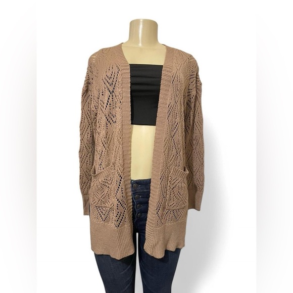 Pink Rose Tan Open-Front Cardigan Sweater - Picture 1 of 5